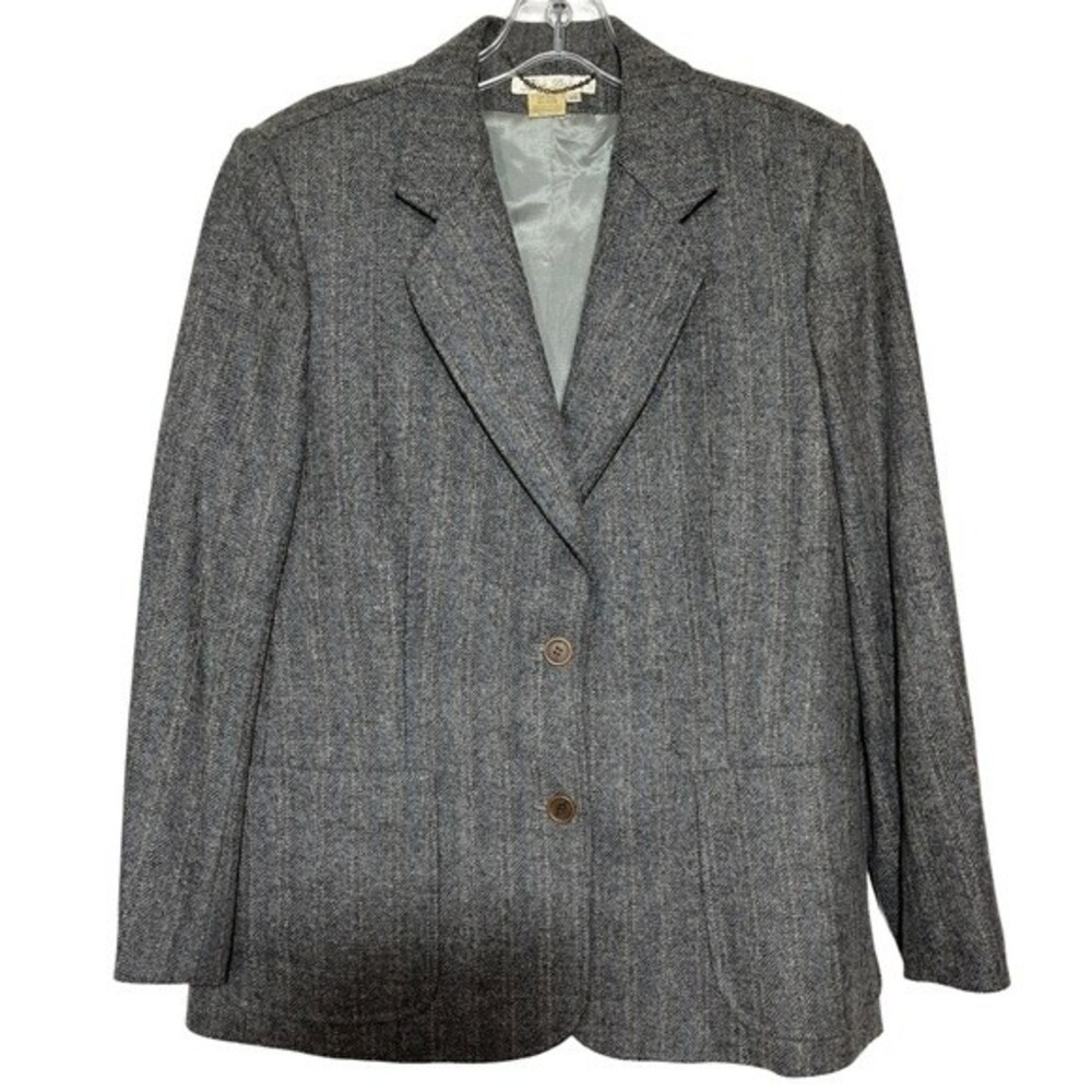 Vintage Rive Droite Wool Pin Striped Structured Gray Blazer Academia Women's